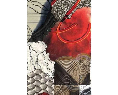 1 Eve-Pericich,-Red-Claw,-2019,-Acrylic-and-collage-on-canvas,-24-x-8-x-1.5-inches,-$615