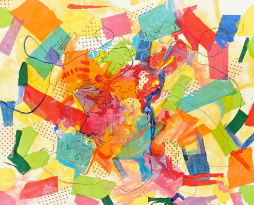 Lois-Olsen,-Celebration,-Mixed-media-on-canvas,-46-X-56-inches,-$900