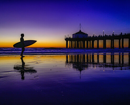 Blue Hour Surfer, 2024, Digital archival print on metal, 24 x 36 in