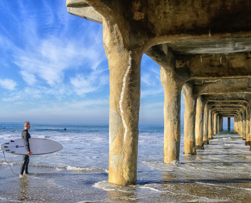 Manhattan Beach Pier & One Surfer, 2025, Digital archival print on metallic paper, 20 x 24 in