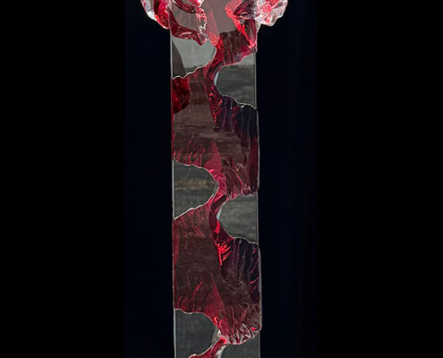 Bill Meek, Pathway to Enlightenment, Pathway Series, 2026, Sculpted glass, diachroic glass, mineral dyes, UV adhesive, 38 x 9 x 9 in, $4,200