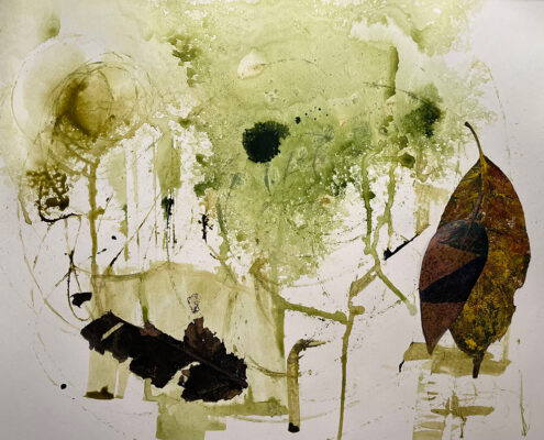 Sharon Ratteree, A Leafy Story, 2026, Mixed media and acrylic on paper, 11 x 14 in, NFS