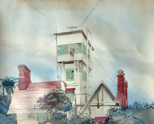 Stephen Mirich, Point Fermin Lighthouse, 1968, watercolor on paper, 16 x 20 in, NFS
