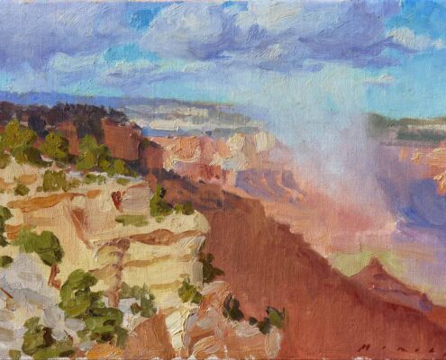 Stephen Mirich, Rain Squall at the Grand Canyon, 2006, oil on canvas panel, 9 x 12 in, $1,800