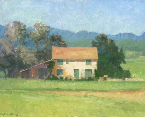 Stephen Mirich, Farm House by La Begude-de-Mazenc, Drome Valley, France, 2002, oil on panel, 12 x 16 in, $2,200