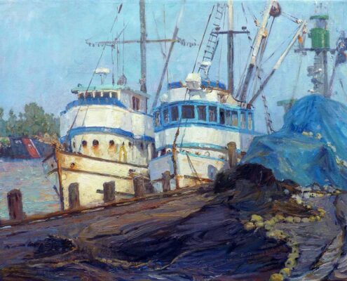 Stephen Mirich, San Pedro Fishing Boats, 1997, oil on canvas on panel, 16 x 20 in, $5,000