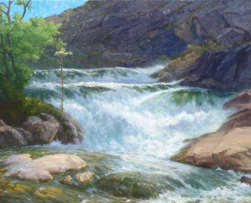 Stephen Mirich, Brush Creek Falls, 2018, oil on panel, 36 x 48 in, $18,000