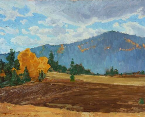 Stephen Mirich, Plowing Season, 2018, oil on panel, 12 x 16 in, $2,200