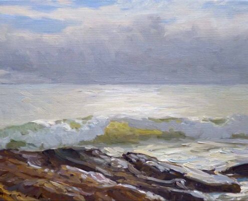 Stephen Mirich, Fog Bank Offshore, 2025 oil on panel, 12 x 16 in, $1,800