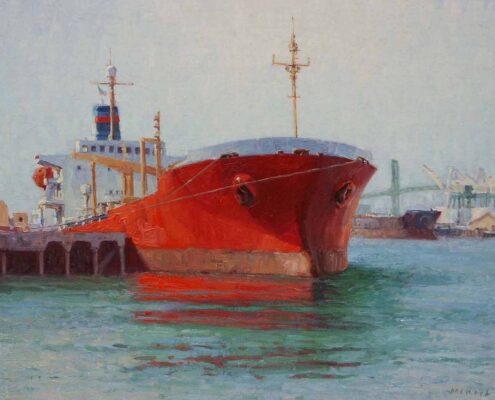 Stephen Mirich, The Red Ship at Berth 72, 2005 oil on canvas panel, 16 x 20 in, $4,500