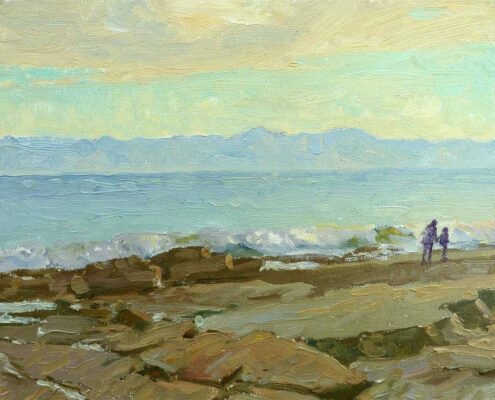 Stephen Mirich, Evening Walk, Cabrillo Beach, 2017, oil on canvas panel, 8 x 10 in, $1,200