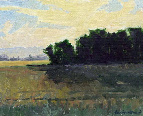 Stephen Mirich, No. 1, Late Afternoon, Near La Begude, Drome Valley, France, 2002, oil on panel, 9 x 12 in, $1,000