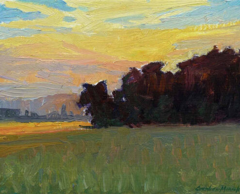 Stephen Mirich, No. 2, Late Afternoon, Near La Begude, Drome Valley, France, 2002, oil on panel, 9 x 12 in, $1,000