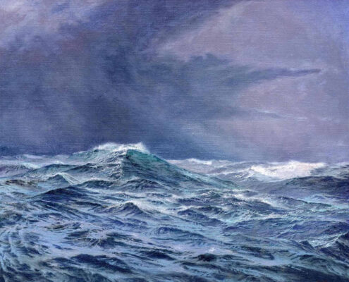 Stephen Mirich, Squall off Isle de Cedros, 1980, oil on canvas, 16 x 20 in, NFS